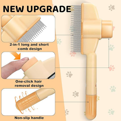 XANGNIER Pet Hair Removal Comb One-Click Self-Cleaning Grooming Brush, De-Shedding Comb for Short & Long Hair, Pet Grooming Supplies for Cats & Dogs, Yellow