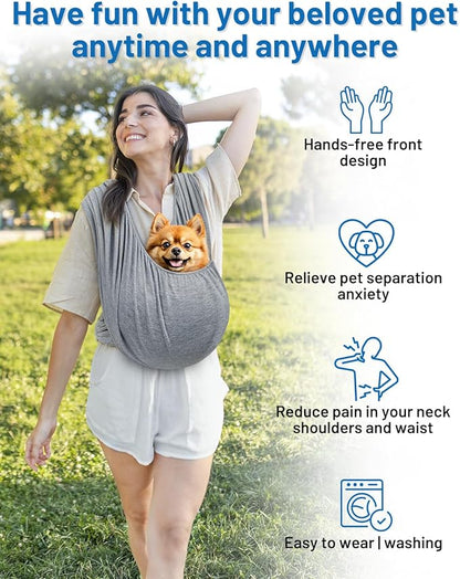 Dog Sling Carrier for Small Dogs, Front Pet Sling Carrier Chest, Adjustable Reducing Back Stress Cat Sling for Small Pet up to 20lbs, Hands Free Puppy Sling for Travel or Everyday Use (Light Grey)