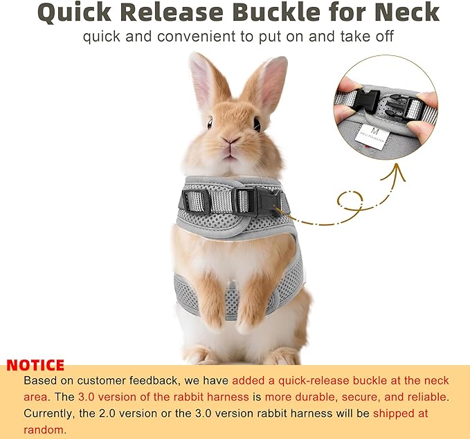 AIITLE Rabbit Harness and Leash Set with Cute Bow, Soft Breathable Mesh Vest Harness for Rabbits Kitten Ferret Puppy Small Pets Walking Supplies Grey S