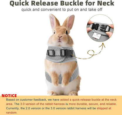 AIITLE Rabbit Harness and Leash Set with Cute Bow, Soft Breathable Mesh Vest Harness for Rabbits Kitten Ferret Puppy Small Pets Walking Supplies Grey S