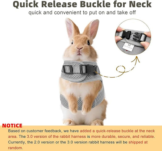 AIITLE Rabbit Harness and Leash Set with Cute Bow, Soft Breathable Mesh Vest Harness for Rabbits Kitten Ferret Puppy Small Pets Walking Supplies Grey S