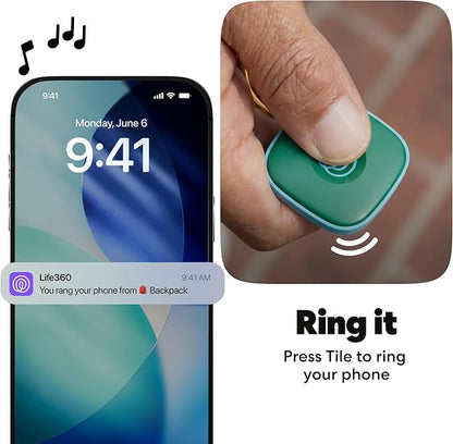 Life360 Tile - Bluetooth Tracker, Keys Finder and Item Locator for Keys, Bags and More. Phone Finder. Both iOS and Android Compatible. 1-Pack (Green Surf)