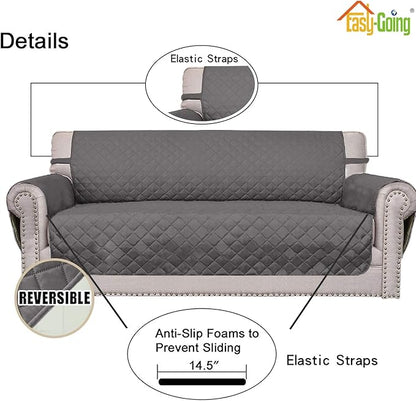 Easy-Going Reversible Oversized Couch Cover for 3 Cushion Couch Sofa Cover for Dogs Water Resistant Furniture Protector Cover with Foam Sticks for Pet (Oversized Sofa, Gray/Ivory)