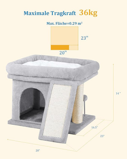 Aechonow Cat Tree Tower for Large Cat, Cat Bed House with Large Perch for Adult Cats, 20 * 16.5 Inch Big Platform for Indoor with Super Cozy Mat, Large Condo with Scratching Post, Light Gray