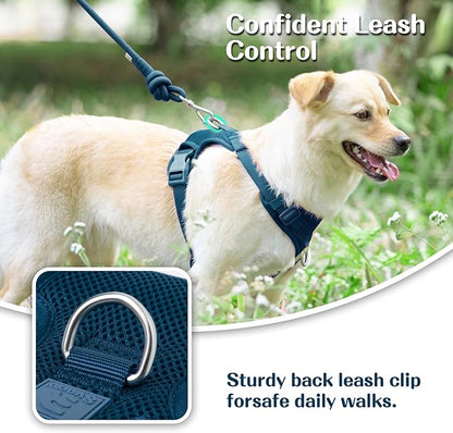 No Pull Dog Harness for Small Medium Large Dogs - Adjustable 2 Layer Mesh Dog Vest with Dual Clip, Escape Proof, Quick Release, Lightweight Breathable Mesh for Walking Hiking (Prussian Blue,M)