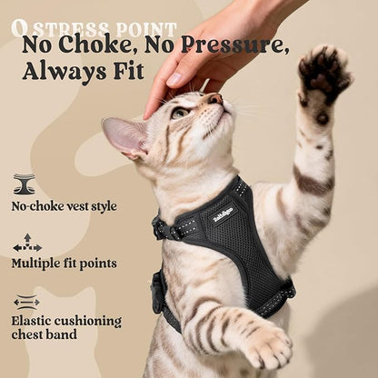 rabbitgoo Cat Harness and Leash, Escape Proof Vest with 3 Adjustable Buckles, Soft Comfortable Kitten Harness, Easy to Wear, Reflective for Safe Outdoor Walking, XS, Black