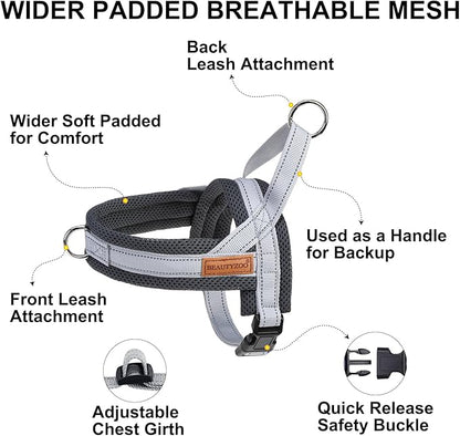BEAUTYZOO Dog Harness for Small Dogs, No Pull Dog Harness and Leash Set, Soft Escape Proof Puppy Vest Harness with Handle, Reflective Lightweight Step in Harness for Girl Boy Dogs, Grey S