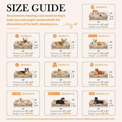Comfort Expression Orthopedic Dog Bed for Medium Dogs 30x20 Inch, Waterproof Egg Crate Foam Medium Pet Bed with Removable Bolsters, Dog Couch with Washable Cover & Non-Slip Bottom, Light Brown