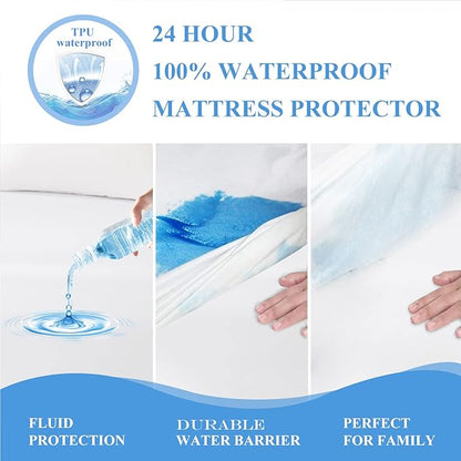 2 Pack Twin Size Premium Waterproof Mattress Protector, Soft Breathable Mattress Pad, Noiseless Waterproof Bed Cover - Stretch to 21" Fitted Deep Pocket Mattress Protection