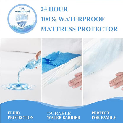 2 Pack King Size Premium Waterproof Mattress Protector, Soft Breathable Mattress Pad, Noiseless Waterproof Bed Cover - Stretch to 21" Fitted Deep Pocket Mattress Protection