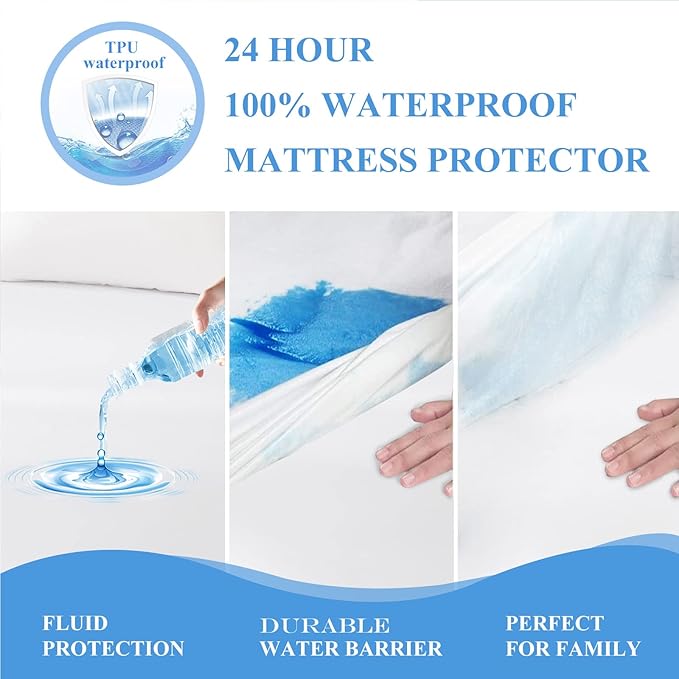 Softhour Queen Size Waterproof Mattress Protector, 2 Pack, Stretch to 21'' Deep Pocket, Soft Breathable, Noiseless, Ideal for Home & Commercial Use