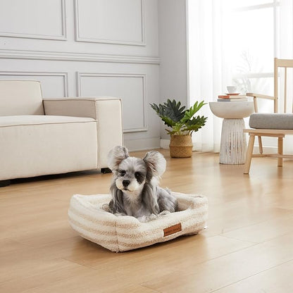 Modern Threads Ultra Soft Plush Pet Bed for Small and Medium Dogs with Elegant Texture and Stylish Design, Removable Washable Cover, Beige, (24" L x 20" W x 8" Th)