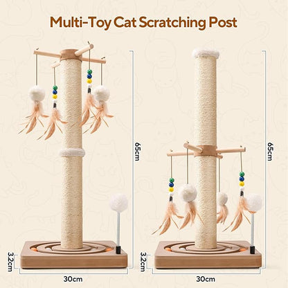 LIFLIX 25 Inches Cat Scratching Post with Interactive Toys, Sisal Cat Scratch Post with Sturdy Ball Track Base for Indoor Cats and Kittens