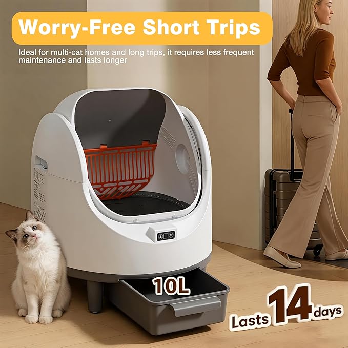 Open Top Self-Cleaning Litter Box with 80L Large Capacity for Multiple Cats, Features Odor-Free Waste Disposal, Safety Sensor, App Control via 2.4 GHz Wi-Fi, Includes 2 Roll Garbage Bags