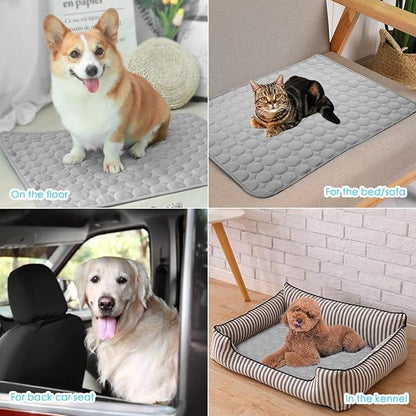 SOMOYA Dog Self Cooling Mat Pet Washable Cooling Pads Blanket Sleeping Kennel Mat,Ice Silk Sleep Mat Pad Non-Toxic Breathable Sleep Bed Beach for Large Dogs Cats (Grey, 27.5x39.4 in)