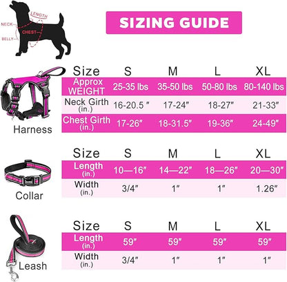 WINSEE Pet Harness Collar and Leash Set, All-in-one Reflective Dog Harness No Pull with Adjustable Buckles for Puppies, Small, Medium, Large, and Extra-Large Dogs (Small, Rosy)