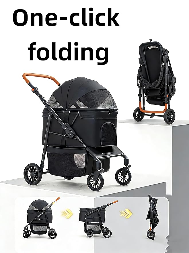 Medium Pet Stroller for Small & Medium Dogs, Double Dog Stroller for 2 Dogs, 80 Lbs Capacity Lightweight Integrated Design, Easy Setup Durable Pet Cart with Safe & Comfort Travel