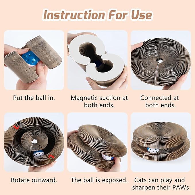 Magnetic Magic Organ Cat Scratcher Toy, Extra-Thick & Large Connectable Cardboard Scratching Board with Bell Ball, Interactive Enrichment Toy for Indoor Cats & Kittens (4 Pack)