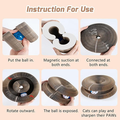 Magnetic Magic Organ Cat Scratcher Toy, Extra-Thick & Large Connectable Cardboard Scratching Board with Bell Ball, Interactive Enrichment Toy for Indoor Cats & Kittens (1 Pack)
