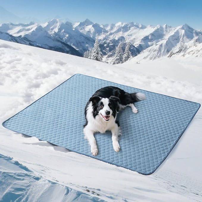 Soulbond Cooling Mat for X-Large Dogs - 50" x 60" Washable Cooling Pad for Puppy, QMAX>0.3, Anti-Slip Bottom, Portable Summer Cool Crate Kennel Bed Pad for Outdoor/Indoor/Cars/Travel Use, Ocean Blue