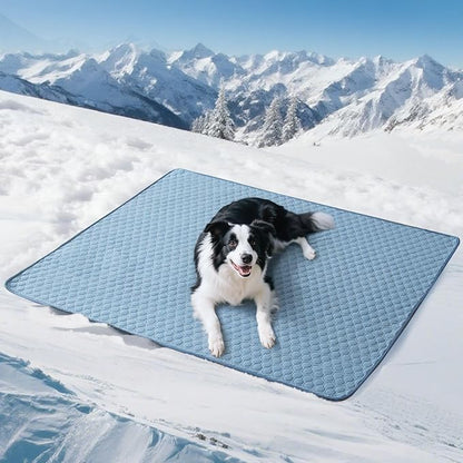 Soulbond Cooling Mat for X-Large Dogs - 50" x 60" Washable Cooling Pad for Puppy, QMAX>0.3, Anti-Slip Bottom, Portable Summer Cool Crate Kennel Bed Pad for Outdoor/Indoor/Cars/Travel Use, Ocean Blue
