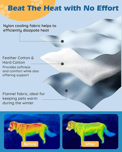 Papettly Pet Dog Cooling Mat 35“x19” Reversible Cooling Pad for Dogs and Cats, Comfort Ice Silk Cotton Summer Dog Bed Outdoor Indoor Washable, Ideal for Kennel Sofa Floor Car Seats
