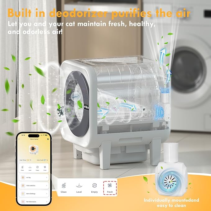 2025 Automatic Litter Box Self Cleaning,Self Cleaning Litter Box for Multiple Cats, Smart App Control Dynamic Monitoring,75L Large Space Dual Safety Protection, Odor Control, 3–30LBS Cats
