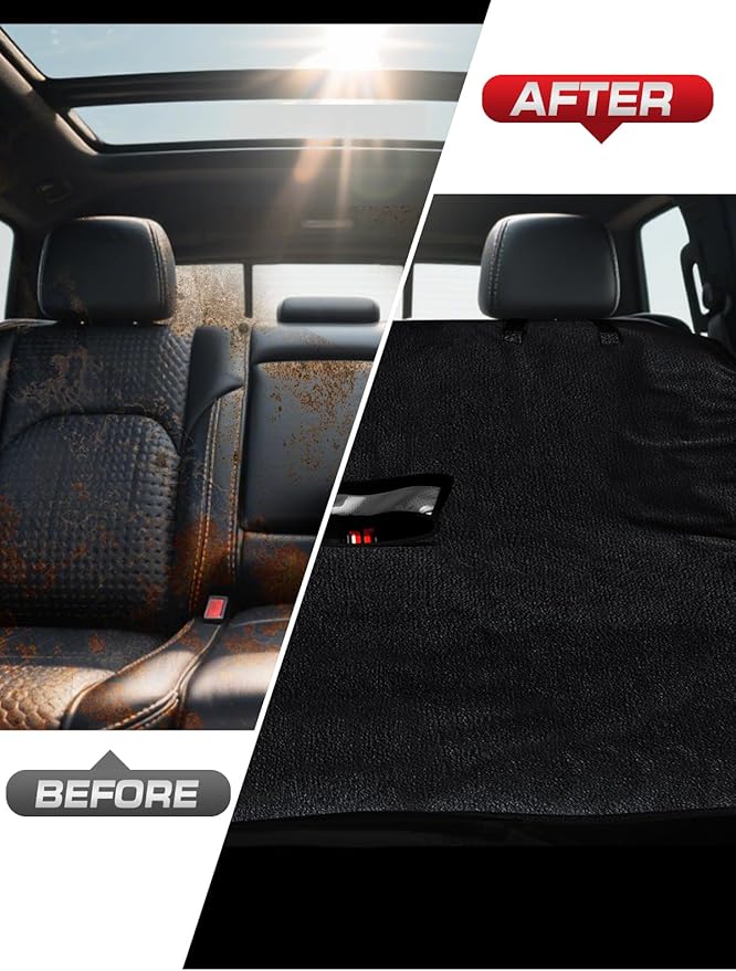 Car Seat Cover Towel, Waterproof Sweat Absorbent Back Seat Protector for Sedans SUVs & Minivans, Non-Slip Machine Washable Rear Bench Cover for Post-Gym, Beach, Pets & Kids (Black)