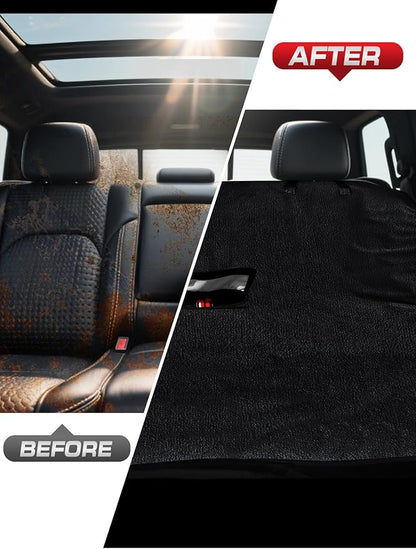 Car Seat Cover Towel, Waterproof Sweat Absorbent Back Seat Protector for Sedans SUVs & Minivans, Non-Slip Machine Washable Rear Bench Cover for Post-Gym, Beach, Pets & Kids (Black)