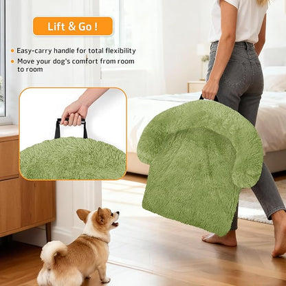 GGIB Calming Dog Bed Fluffy Plush Dog Mat for Furniture Protector with Removable Washable Cover for Large Medium Small Dogs and Cats (Extra Large (53x39.3x6), Grass Green)