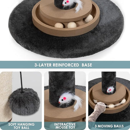 35 Inch Cat Scratching Post, Eucalyptus Sisal Rope Cat Tree Tower with Hanging Ball & Interactive Mouse Toy, Durable Scratcher for Indoor Adult Cats
