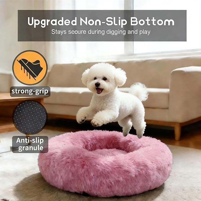 Comfort Donut Dog Bed for Small Dogs, Cat Bed & Pet Bed for Indoor Use, Medium Size with Soft Plush, Round Dog Beds for Large Dogs and Cats(Rubber Red,24''Lx24''Wx8''Th)
