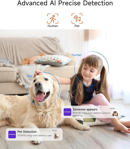 2.5K Camera for Home Security, Non-Subscription AI Human/Pet/Crying Detection, 4MP Dog/Cat/Pet Camera Indoor with Phone App, Pan Tilt 2.4G WiFi Indoor Cameras, IR Night Vision, Full Duplex 2-Way Audio