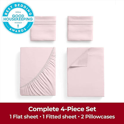 Mellanni Extra Deep Full Sheets - 4 PC Iconic Collection Bedding - Hotel Luxury, Ultra Soft, Cooling Bed Sheets - Wrinkle, Fade, Stain Resistant (Full, Blush Pink)