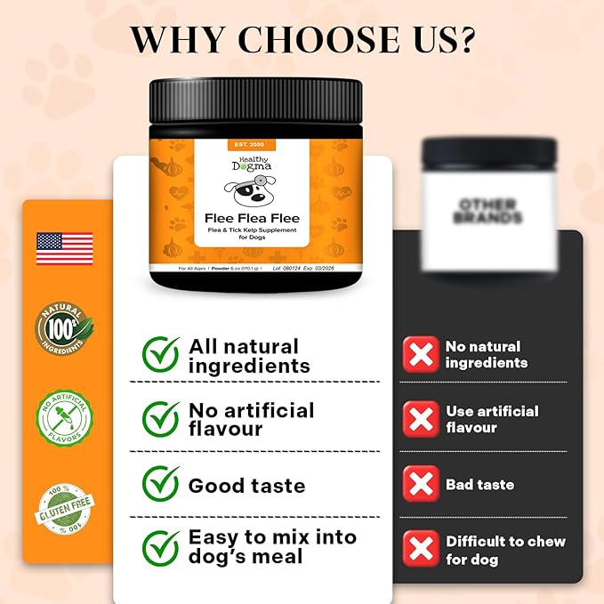 Healthy Dogma - Flee Flea Flee Natural Yeast & Garlic Powder Formula to Keep Fleas and Ticks Away from Dogs - All Natural with No Harmful Chemicals (6 Oz)