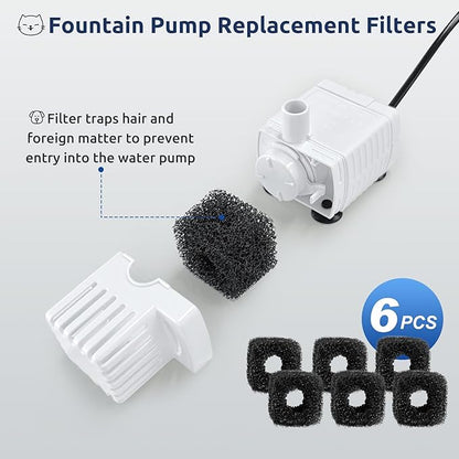 12+6 Pack Compatible with ORSDA Cat Water Fountain Filters for D30 67oz/2L Automatic Stainless Steel Cat Fountain, 12 Replacement Water Filters + 6 Pre-Filter Sponges
