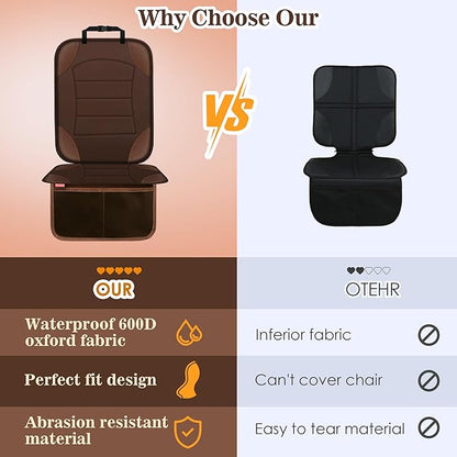 Sinvitron Car Seat Protector for Child Car Seat, Waterproof Car Seat Cover for Leather and Fabric Seats, 2 Mesh Pockets, Non-Slip Bottom, Thick Padding Cushion(1 Pack, Brown)