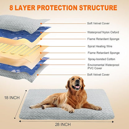 ENJOY PET Pet Heating Pad for Cats Dogs, Heated Dog Bed Indoor Dog Heating Pad with Chew Resistant Steel Cord, 12 Level Timer and Temperature Heated Pet Bed Electric Warming Blanket (28''x18'')