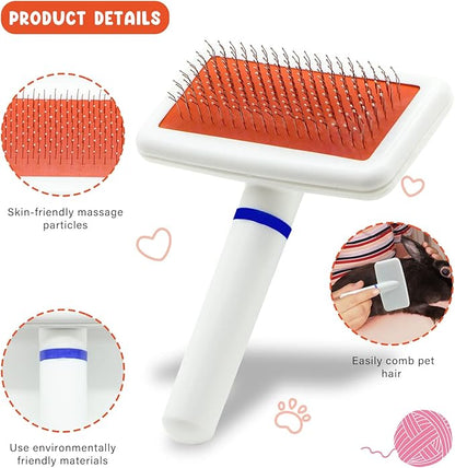 Cat Grooming Kit Set with Pet Shedding Slicker Brush Nail Clipper Trimmer Pet Massage Bath Glove Flea Comb for Bunny Puppy Kitten Guinea Pig Chinchilla Ferret Small Animals (Red, Pink)