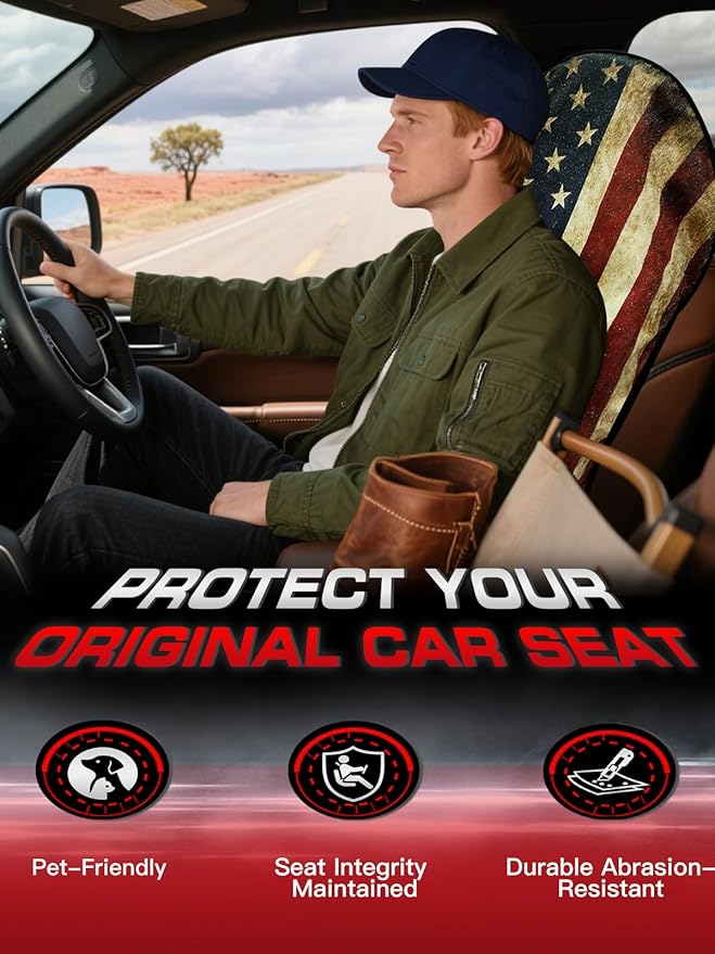 American Flag Car Seat Cover Towel, Waterproof Sweat Protector for Gym Post-Workout & Beach, Universal Fit for Sedans SUV Minivan, Machine Washable Non-Slip Bucket Seat Mat - 2 Pack