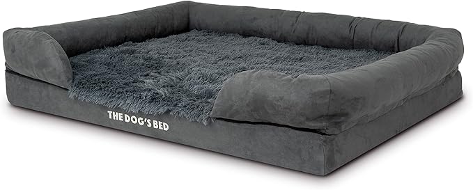 The Dog’s Bed Orthopedic Memory Foam Dog Bed with Bolsters for XL Dogs, Waterproof Washable Cover, Anti-Slip Base, Calming Surface – CertiPUR-Certified Foam, Fur Fabric, Grey Fur, XL