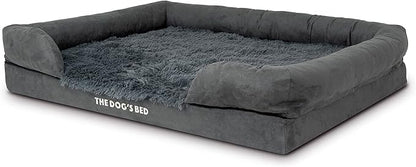 The Dog’s Bed Orthopedic Memory Foam Dog Bed with Bolsters for XL Dogs, Waterproof Washable Cover, Anti-Slip Base, Calming Surface – CertiPUR-Certified Foam, Fur Fabric, Grey Fur, XL