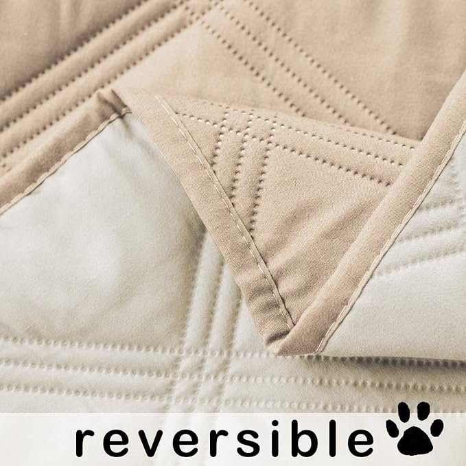 fuguitex Waterproof Dog Blanket, Pet Friendly Reversible Throw Essential for Small Dogs, Tear Resistant Leakproof Washable Couch Cushion Bed Protector Cover for Indoor Furniture（30"*70",Beige+Cream