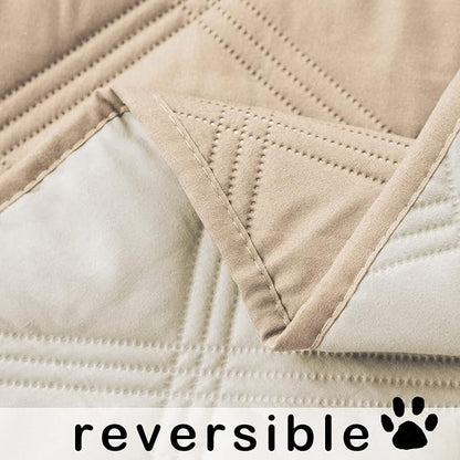 fuguitex Waterproof Dog Blanket, Pet Friendly Reversible Throw Essential for Small Dogs, Tear Resistant Leakproof Washable Couch Cushion Bed Protector Cover for Indoor Furniture（30"*70",Beige+Cream