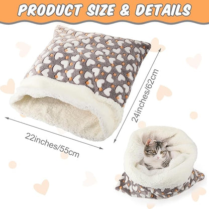 Self Heating Cat Sleeping Bag Indoor Self Warming Cat Bed Cave Heated Pad Cozy Soft Winter Washable Wrap Pet Snuggle Sack Pouch for Puppy Dog Kitten, 24 x 21 Inch(Cute,Gray)