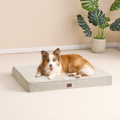 EHEYCIGA Orthopedic Dog Bed Waterproof 35"x23", Memory Foam Pet Bed for Larged Size Dogs, Washable Pet Mat with Removable Cover, Beige