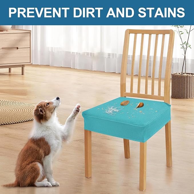 Smiry Waterproof Seat Covers for Dining Room Chairs Set of 4, Stretch Jacquard Removable Washable Chair Seat Slipcovers Protector, No Rear Covers, Aqua