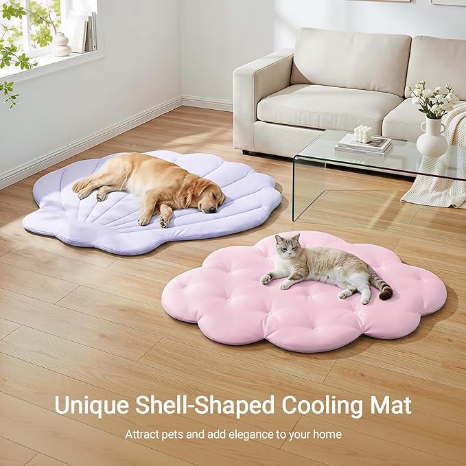 Dog Cooling Mat, 40'' × 40'' Large, Self-Cooling Mat for Dog, (Cool & Warm) Double-Sided Pet Cool Pads for Crate, Kennel, Machine Washable Summer Blanket, Cat Cool Bed, Non-Gel, Macaron Purple