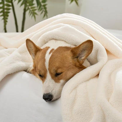 COZY KISS Waterproof Pet Blanket, Ultra Soft Luxury Faux Fur Throw Blanket for Couch, Cozy Warm Plush Blanket for Sofa Bedroom Living Room, Liquid Pee Proof for Large Dog or Cat, 30x40 inch, Cream