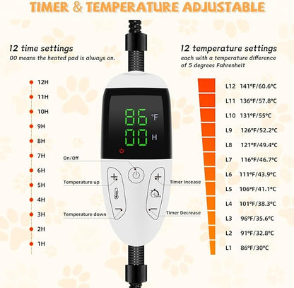 Electric Heated Cat Bed Warmer for Cat & Puppy - Removable, Waterproof, Washable - Thermal Heating with Adjustable Timer & Temperature - Small Dog Size (Gray)